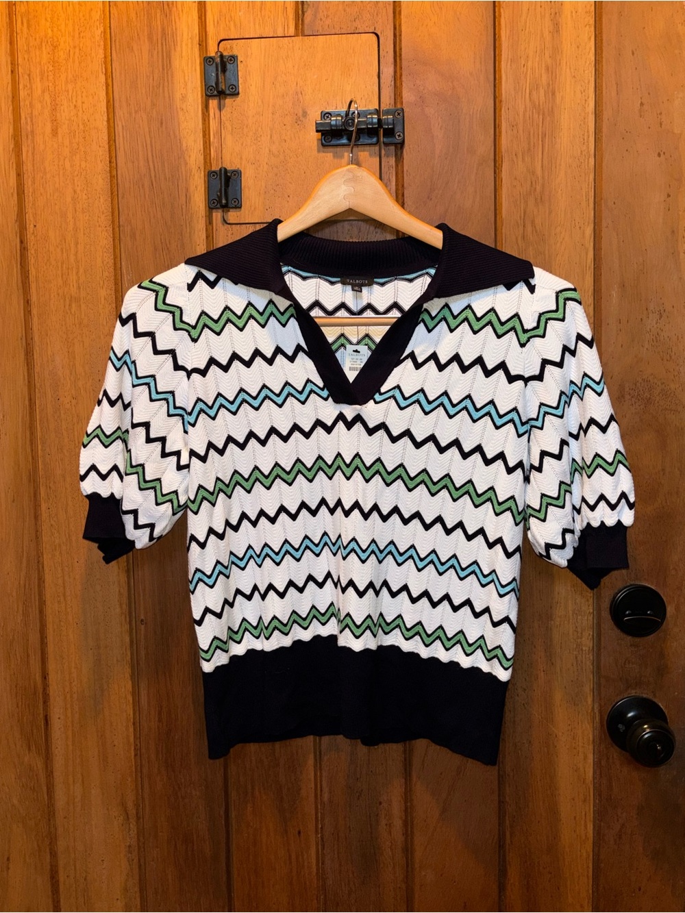 Talbots New But Vintage Look Zigzag Knit Summer Sweater Black White